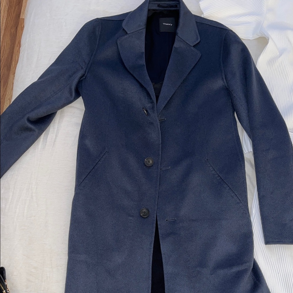 XS Theory Never worn 100% cashmere coat in Steel Blue